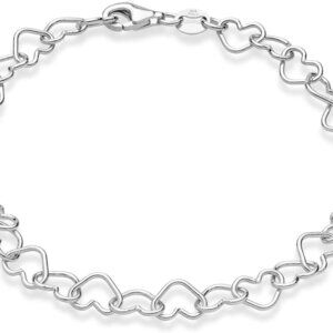 925 Sterling Silver Italian 5mm Heart Link Chain Bracelet for Women, Made in Ita